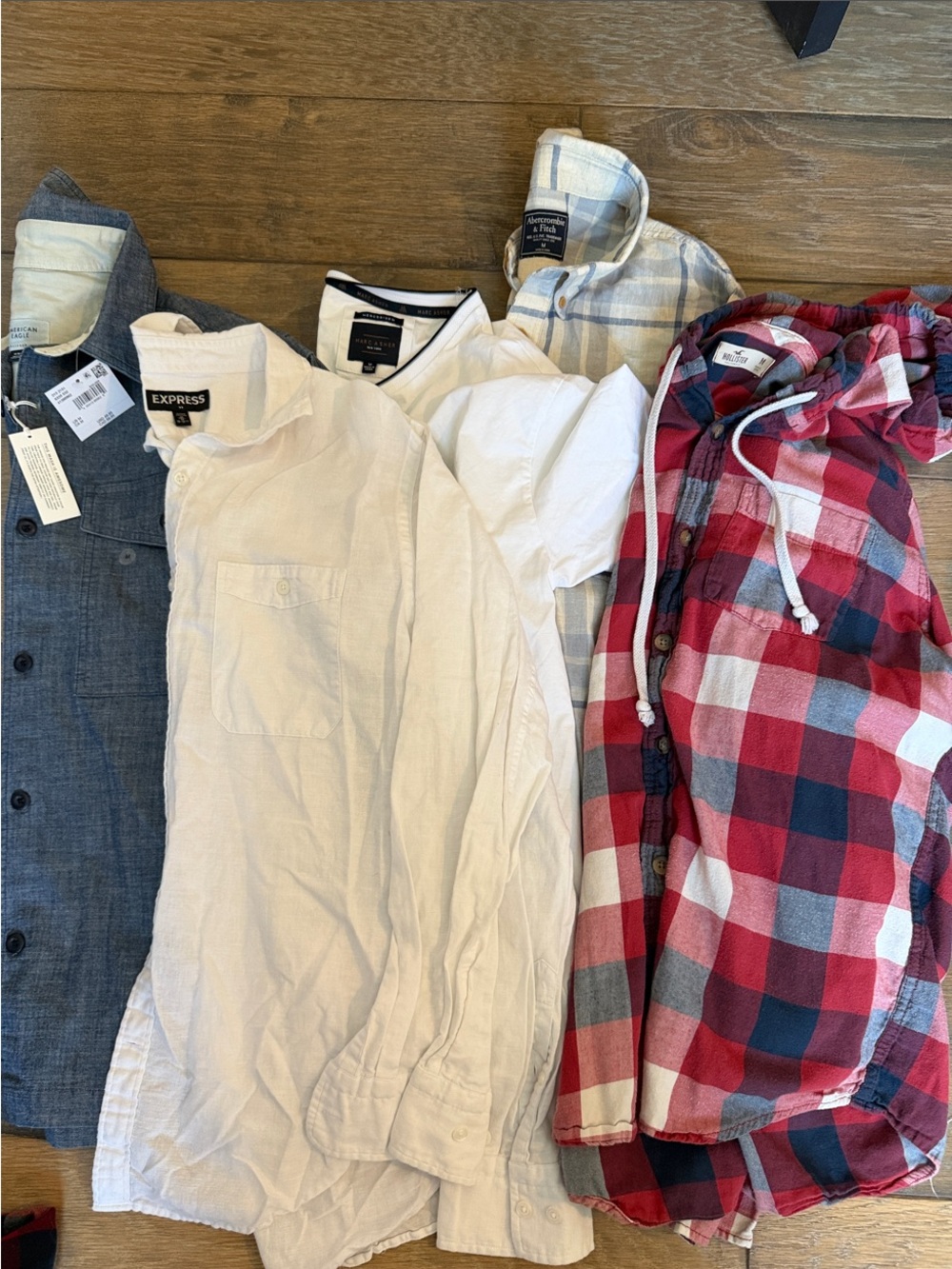 Abercrombie & Fitch Red and Navy Plaid Hooded Button-Down Shirt